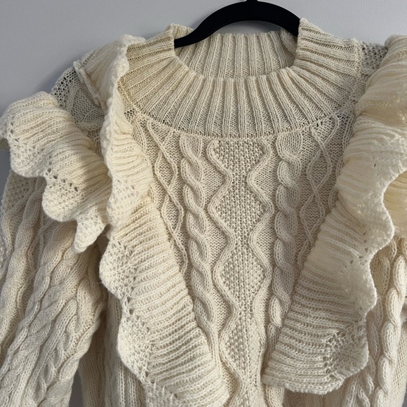 SHEIN cable knit ruffle trim lantern sleeve sweater - Picture 8 of 10